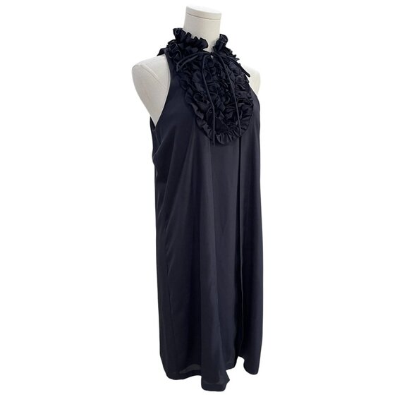 Zara Woman Black Ruffle Halter Shift Dress Size Small Elegant Minimalist Chic - Picture 6 of 9